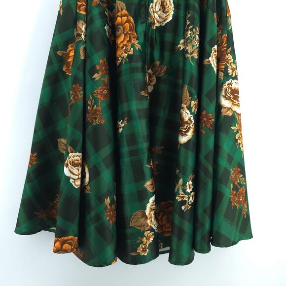 Modcloth Whimsy Retro-Chic Flowy A-Line Regal Floral Over Green Buffalo Check S - Picture 11 of 14